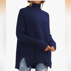 Lillusory Navy Blue Women's Turtleneck Sweater Tunic Large